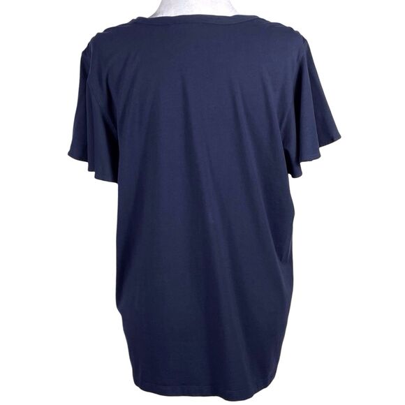 Chico’s Touch of Cool Navy V-Neck Flutter Sleeve Embellished Top Size 3 (XL) - Picture 12 of 16